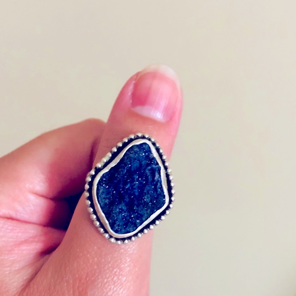 925 large Azurite crystal ring